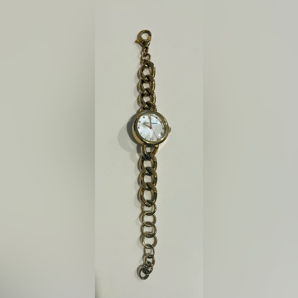 Rare Betsey Johnson MOP Curb Link Bracelet Gold Plate Watch